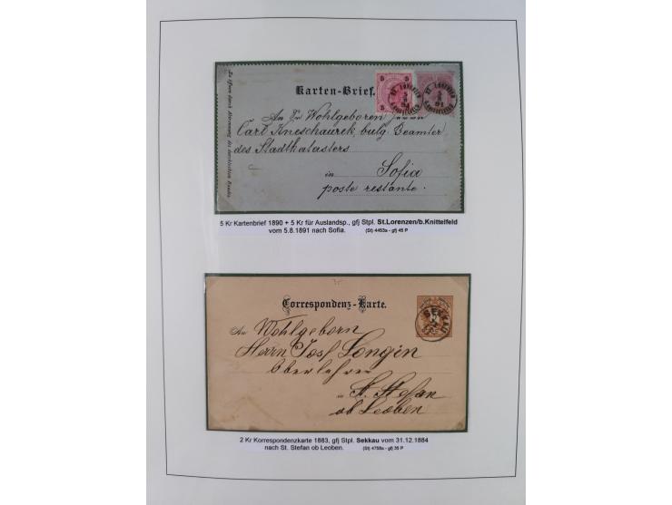 1883/90 (ca.), große aufgezogene Sammlung “Stempeltypen auf den Ausgaben 1883/90” mit über 320 Briefen und Karten, viele lose