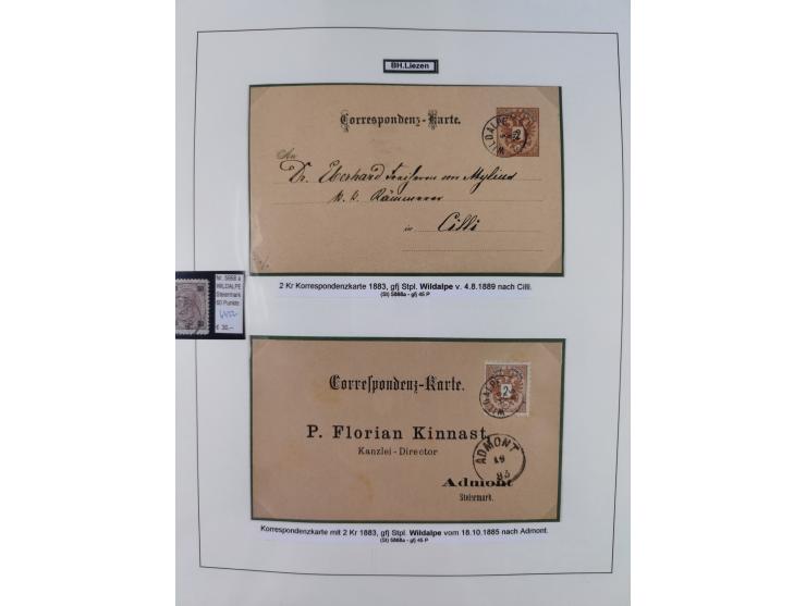 1883/90 (ca.), große aufgezogene Sammlung “Stempeltypen auf den Ausgaben 1883/90” mit über 320 Briefen und Karten, viele lose