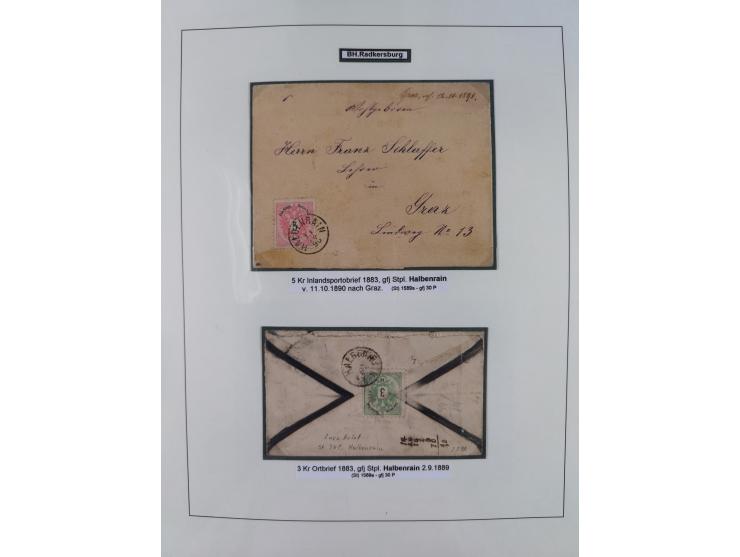 1883/90 (ca.), große aufgezogene Sammlung “Stempeltypen auf den Ausgaben 1883/90” mit über 320 Briefen und Karten, viele lose