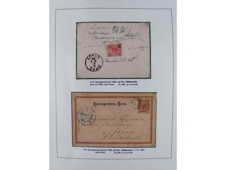 1883/90 (ca.), große aufgezogene Sammlung “Stempeltypen auf den Ausgaben 1883/90” mit über 320 Briefen und Karten, viele lose