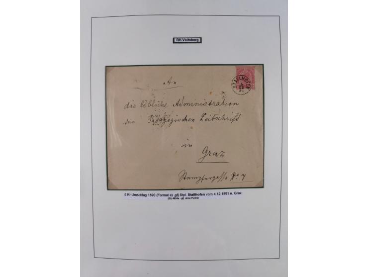 1883/90 (ca.), große aufgezogene Sammlung “Stempeltypen auf den Ausgaben 1883/90” mit über 320 Briefen und Karten, viele lose