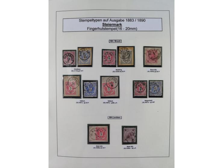 1883/90 (ca.), große aufgezogene Sammlung “Stempeltypen auf den Ausgaben 1883/90” mit über 320 Briefen und Karten, viele lose