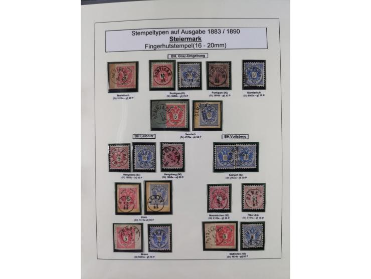 1883/90 (ca.), große aufgezogene Sammlung “Stempeltypen auf den Ausgaben 1883/90” mit über 320 Briefen und Karten, viele lose