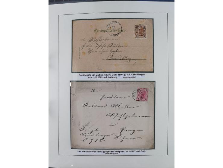 1883/90 (ca.), große aufgezogene Sammlung “Stempeltypen auf den Ausgaben 1883/90” mit über 320 Briefen und Karten, viele lose