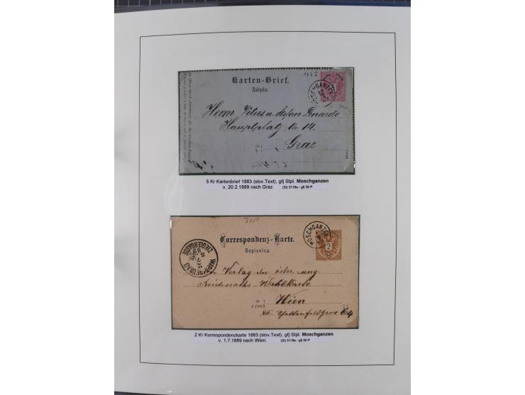 1883/90 (ca.), große aufgezogene Sammlung “Stempeltypen auf den Ausgaben 1883/90” mit über 320 Briefen und Karten, viele lose