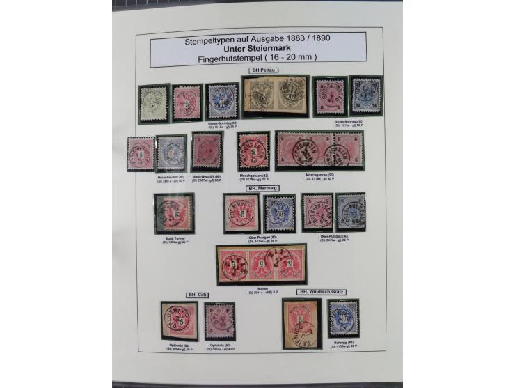 1883/90 (ca.), große aufgezogene Sammlung “Stempeltypen auf den Ausgaben 1883/90” mit über 320 Briefen und Karten, viele lose