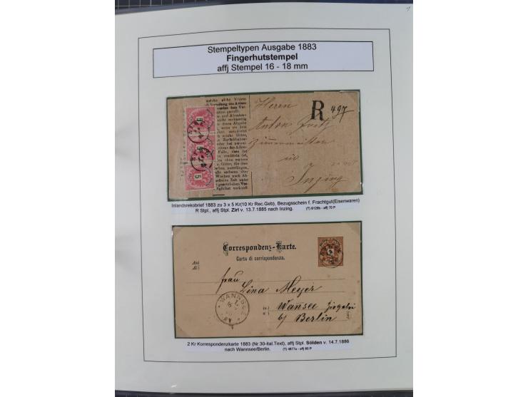 1883/90 (ca.), große aufgezogene Sammlung “Stempeltypen auf den Ausgaben 1883/90” mit über 320 Briefen und Karten, viele lose