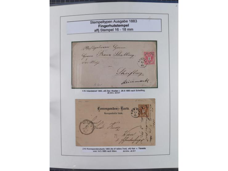 1883/90 (ca.), große aufgezogene Sammlung “Stempeltypen auf den Ausgaben 1883/90” mit über 320 Briefen und Karten, viele lose