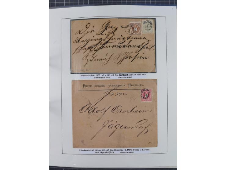 1883/90 (ca.), große aufgezogene Sammlung “Stempeltypen auf den Ausgaben 1883/90” mit über 320 Briefen und Karten, viele lose