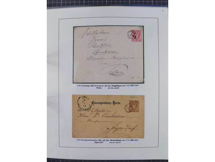 1883/90 (ca.), große aufgezogene Sammlung “Stempeltypen auf den Ausgaben 1883/90” mit über 320 Briefen und Karten, viele lose