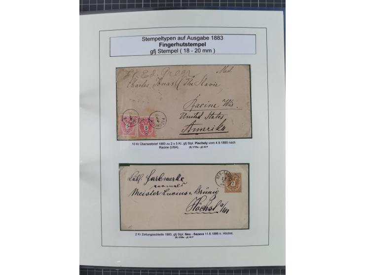 1883/90 (ca.), große aufgezogene Sammlung “Stempeltypen auf den Ausgaben 1883/90” mit über 320 Briefen und Karten, viele lose