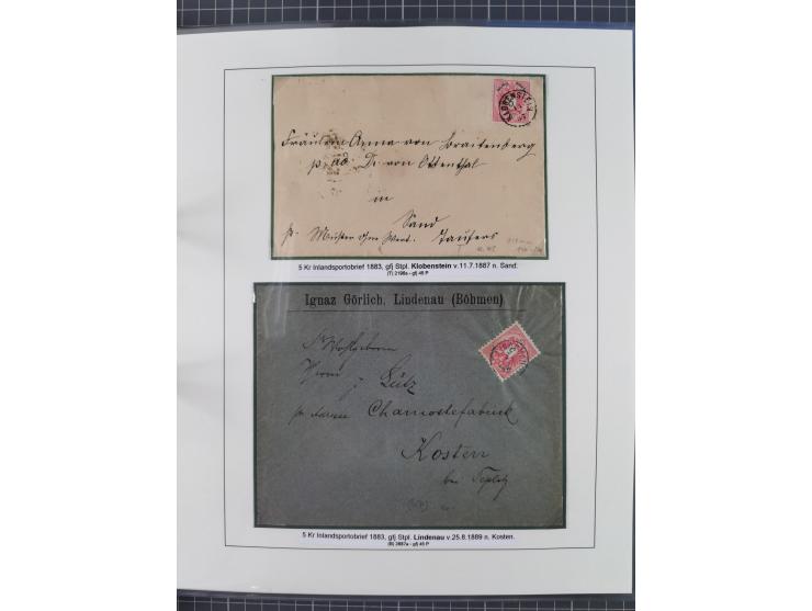 1883/90 (ca.), große aufgezogene Sammlung “Stempeltypen auf den Ausgaben 1883/90” mit über 320 Briefen und Karten, viele lose
