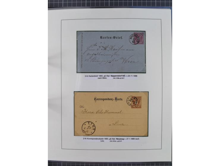 1883/90 (ca.), große aufgezogene Sammlung “Stempeltypen auf den Ausgaben 1883/90” mit über 320 Briefen und Karten, viele lose