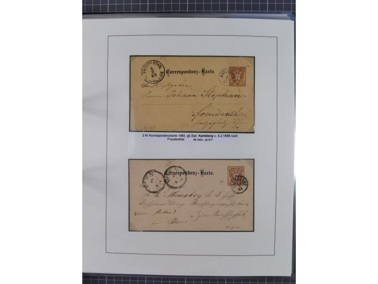 1883/90 (ca.), große aufgezogene Sammlung “Stempeltypen auf den Ausgaben 1883/90” mit über 320 Briefen und Karten, viele lose