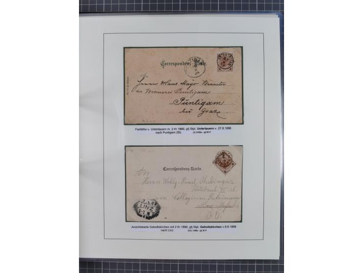 1883/90 (ca.), große aufgezogene Sammlung “Stempeltypen auf den Ausgaben 1883/90” mit über 320 Briefen und Karten, viele lose