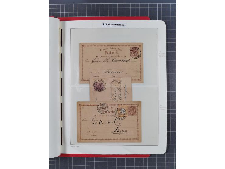 1865/1922, kleine Stempel-Sammlung auf losen Marken, Briefstücken und ca. 20 Briefen, Karten und GSK. Dabei u.a. Hufeisenstem