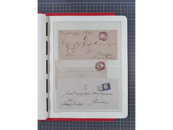 1865/1922, kleine Stempel-Sammlung auf losen Marken, Briefstücken und ca. 20 Briefen, Karten und GSK. Dabei u.a. Hufeisenstem