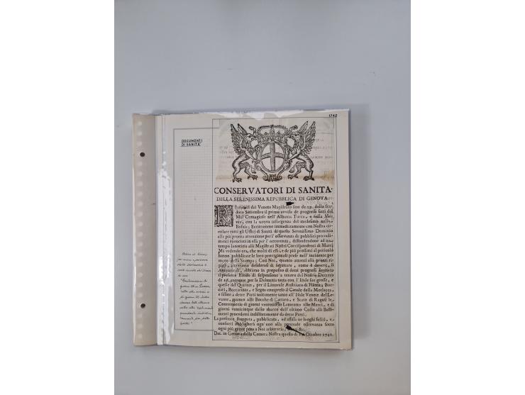 LIGURIA: 1700/1888, Ausstellungssammlung mit 74 Briefen und Dokumenten, angefangen ab Zirkularen, dabei u.a. Bogen zur Erfass