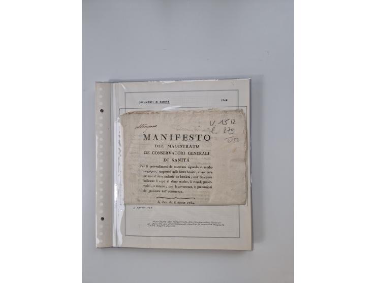 LIGURIA: 1700/1888, Ausstellungssammlung mit 74 Briefen und Dokumenten, angefangen ab Zirkularen, dabei u.a. Bogen zur Erfass