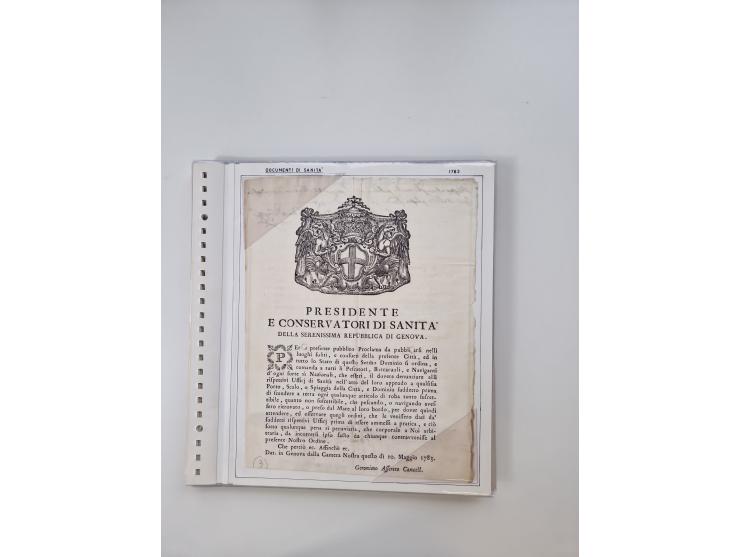 LIGURIA: 1700/1888, Ausstellungssammlung mit 74 Briefen und Dokumenten, angefangen ab Zirkularen, dabei u.a. Bogen zur Erfass