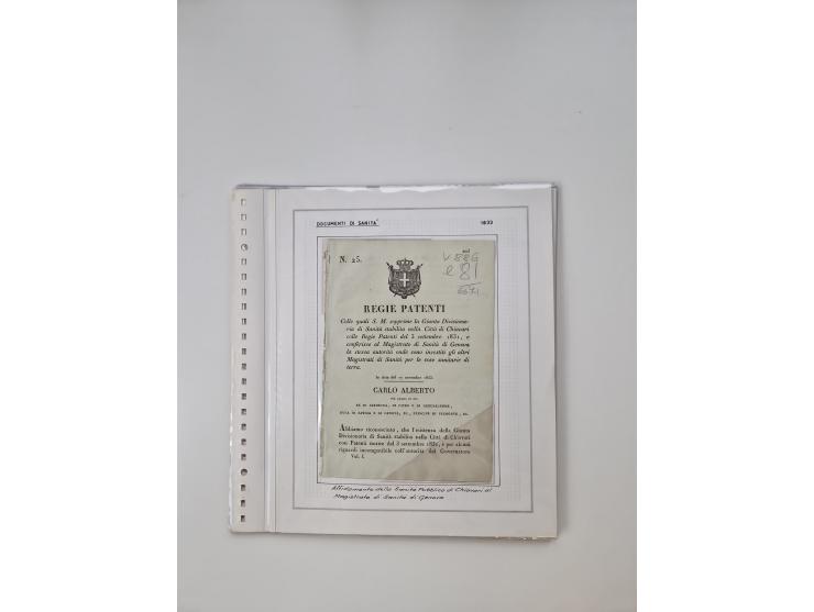 LIGURIA: 1700/1888, Ausstellungssammlung mit 74 Briefen und Dokumenten, angefangen ab Zirkularen, dabei u.a. Bogen zur Erfass