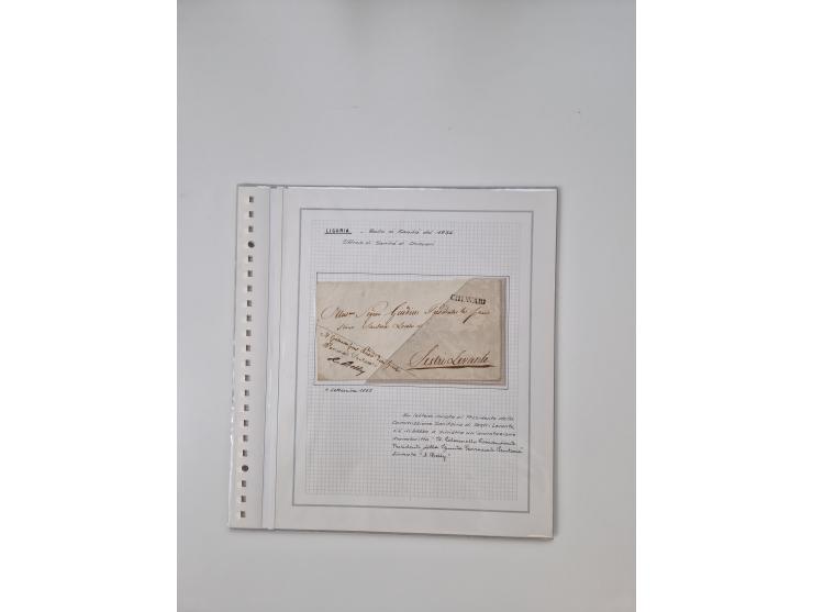 LIGURIA: 1700/1888, Ausstellungssammlung mit 74 Briefen und Dokumenten, angefangen ab Zirkularen, dabei u.a. Bogen zur Erfass