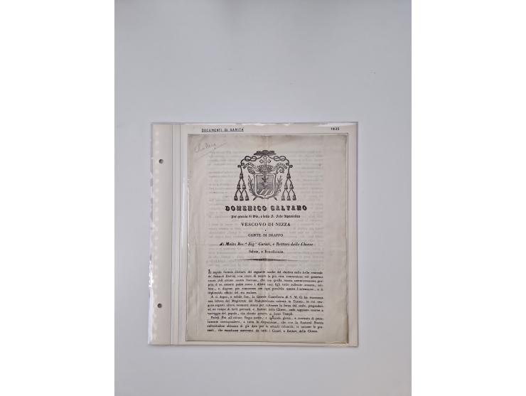 LIGURIA: 1700/1888, Ausstellungssammlung mit 74 Briefen und Dokumenten, angefangen ab Zirkularen, dabei u.a. Bogen zur Erfass
