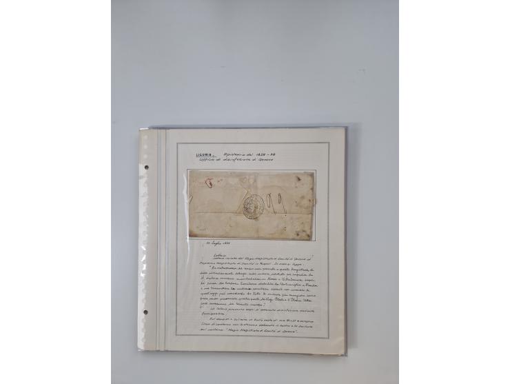 LIGURIA: 1700/1888, Ausstellungssammlung mit 74 Briefen und Dokumenten, angefangen ab Zirkularen, dabei u.a. Bogen zur Erfass