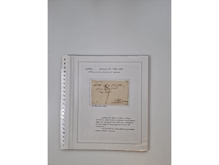 LIGURIA: 1700/1888, Ausstellungssammlung mit 74 Briefen und Dokumenten, angefangen ab Zirkularen, dabei u.a. Bogen zur Erfass