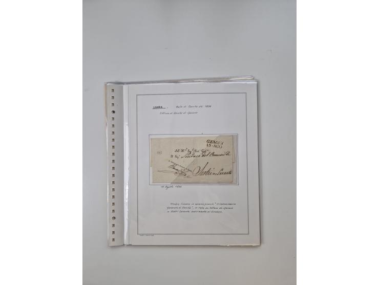 LIGURIA: 1700/1888, Ausstellungssammlung mit 74 Briefen und Dokumenten, angefangen ab Zirkularen, dabei u.a. Bogen zur Erfass
