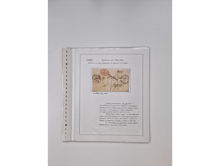 LIGURIA: 1700/1888, Ausstellungssammlung mit 74 Briefen und Dokumenten, angefangen ab Zirkularen, dabei u.a. Bogen zur Erfass
