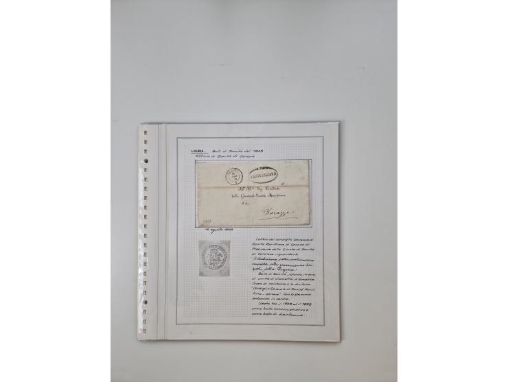 LIGURIA: 1700/1888, Ausstellungssammlung mit 74 Briefen und Dokumenten, angefangen ab Zirkularen, dabei u.a. Bogen zur Erfass