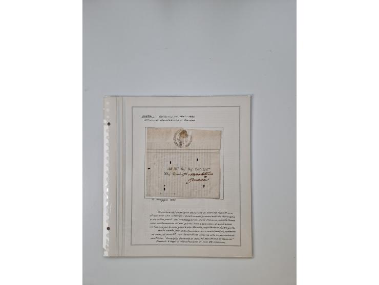 LIGURIA: 1700/1888, Ausstellungssammlung mit 74 Briefen und Dokumenten, angefangen ab Zirkularen, dabei u.a. Bogen zur Erfass