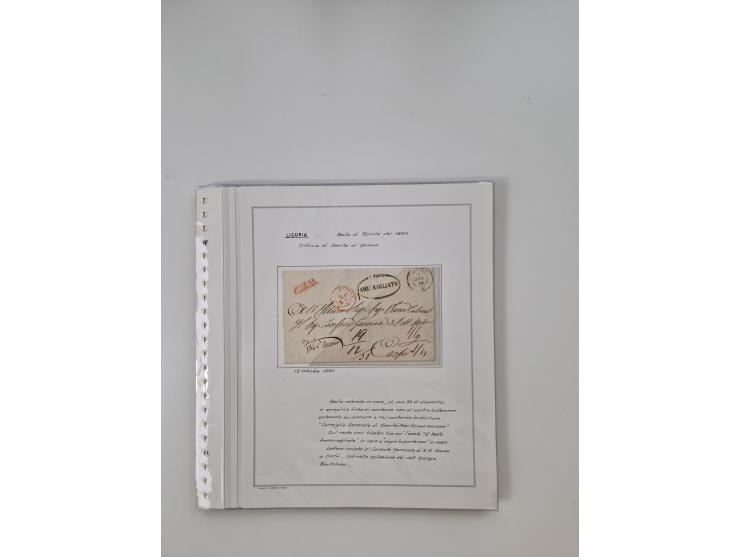 LIGURIA: 1700/1888, Ausstellungssammlung mit 74 Briefen und Dokumenten, angefangen ab Zirkularen, dabei u.a. Bogen zur Erfass