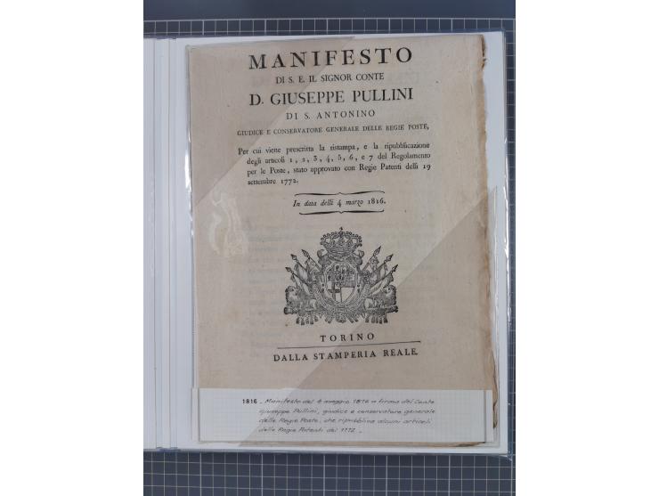 SARDINIEN: 1772/1960, Ausstellungssammlung “Die Stempel der Berggemeinschaft Bassa Dora Baltea” mit über 100 Briefen und Doku