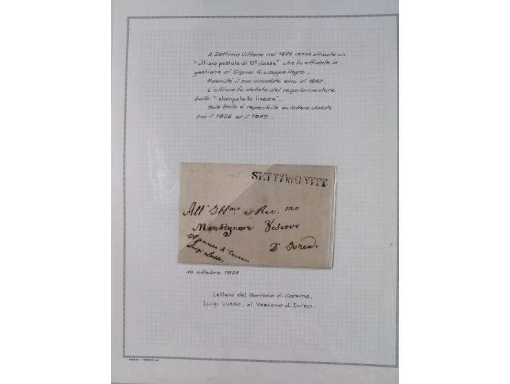 SARDINIEN: 1772/1960, Ausstellungssammlung “Die Stempel der Berggemeinschaft Bassa Dora Baltea” mit über 100 Briefen und Doku