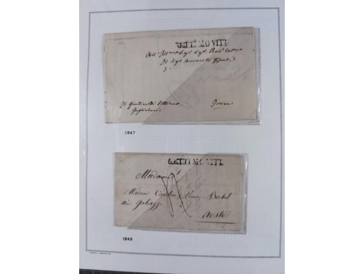 SARDINIEN: 1772/1960, Ausstellungssammlung “Die Stempel der Berggemeinschaft Bassa Dora Baltea” mit über 100 Briefen und Doku