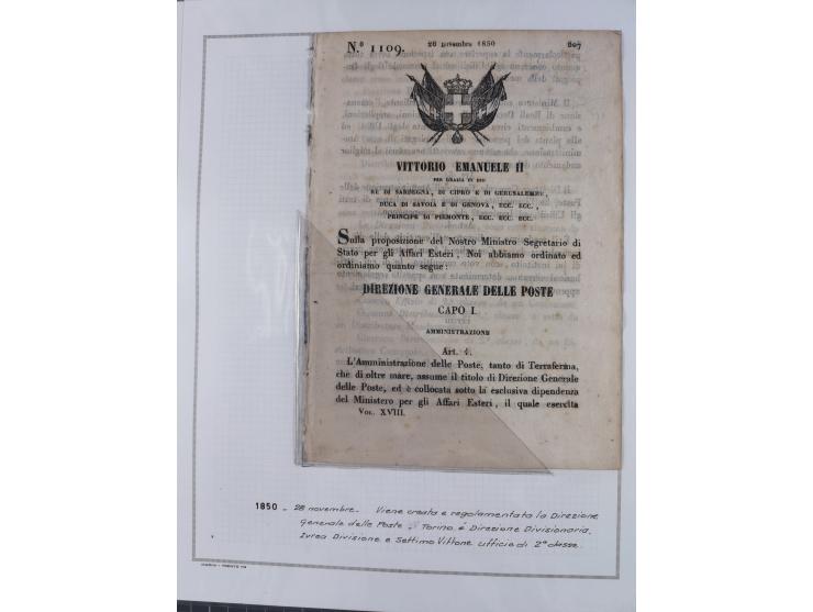 SARDINIEN: 1772/1960, Ausstellungssammlung “Die Stempel der Berggemeinschaft Bassa Dora Baltea” mit über 100 Briefen und Doku