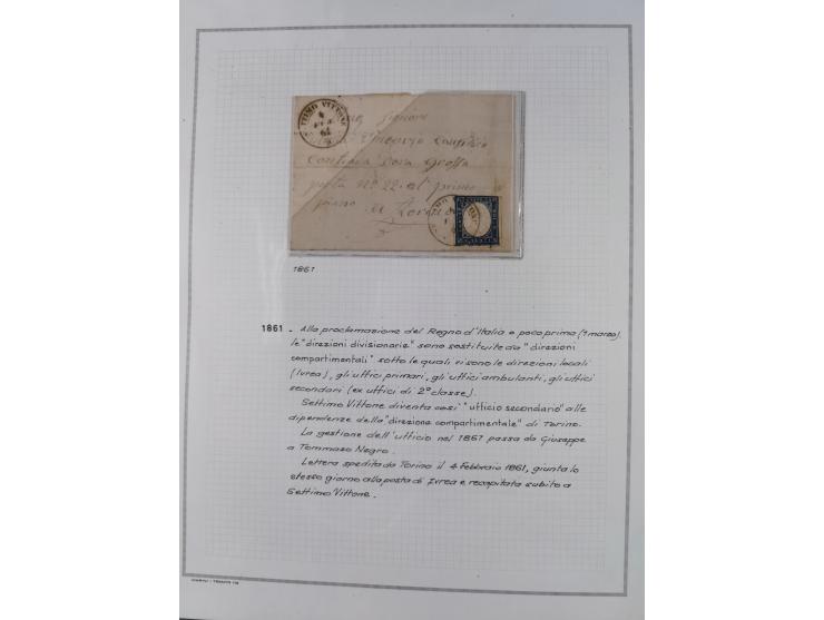 SARDINIEN: 1772/1960, Ausstellungssammlung “Die Stempel der Berggemeinschaft Bassa Dora Baltea” mit über 100 Briefen und Doku