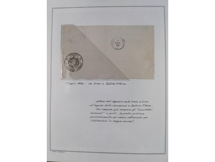 SARDINIEN: 1772/1960, Ausstellungssammlung “Die Stempel der Berggemeinschaft Bassa Dora Baltea” mit über 100 Briefen und Doku