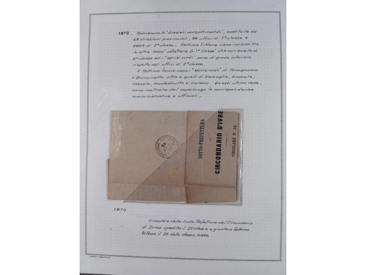 SARDINIEN: 1772/1960, Ausstellungssammlung “Die Stempel der Berggemeinschaft Bassa Dora Baltea” mit über 100 Briefen und Doku