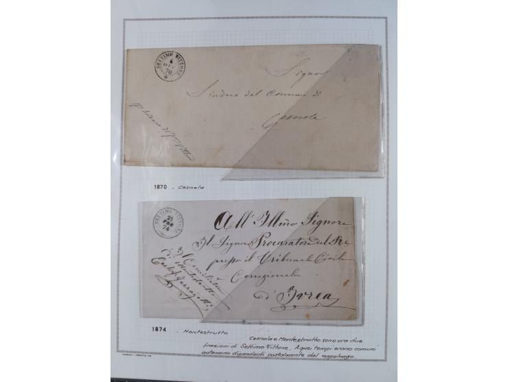 SARDINIEN: 1772/1960, Ausstellungssammlung “Die Stempel der Berggemeinschaft Bassa Dora Baltea” mit über 100 Briefen und Doku