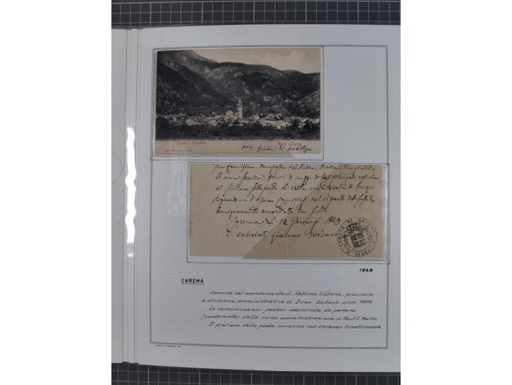 SARDINIEN: 1772/1960, Ausstellungssammlung “Die Stempel der Berggemeinschaft Bassa Dora Baltea” mit über 100 Briefen und Doku