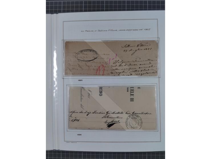 SARDINIEN: 1772/1960, Ausstellungssammlung “Die Stempel der Berggemeinschaft Bassa Dora Baltea” mit über 100 Briefen und Doku