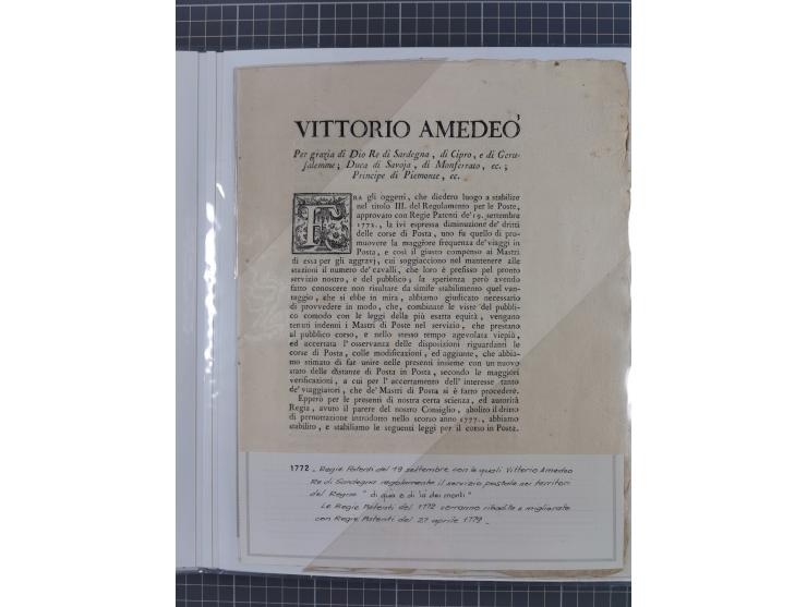 SARDINIEN: 1772/1960, Ausstellungssammlung “Die Stempel der Berggemeinschaft Bassa Dora Baltea” mit über 100 Briefen und Doku