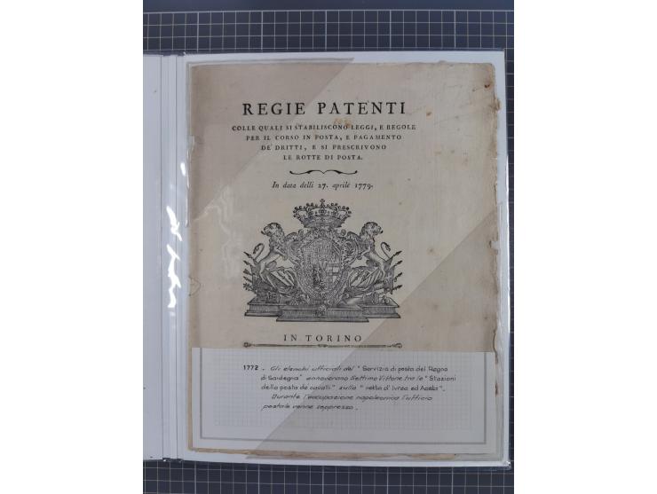 SARDINIEN: 1772/1960, Ausstellungssammlung “Die Stempel der Berggemeinschaft Bassa Dora Baltea” mit über 100 Briefen und Doku