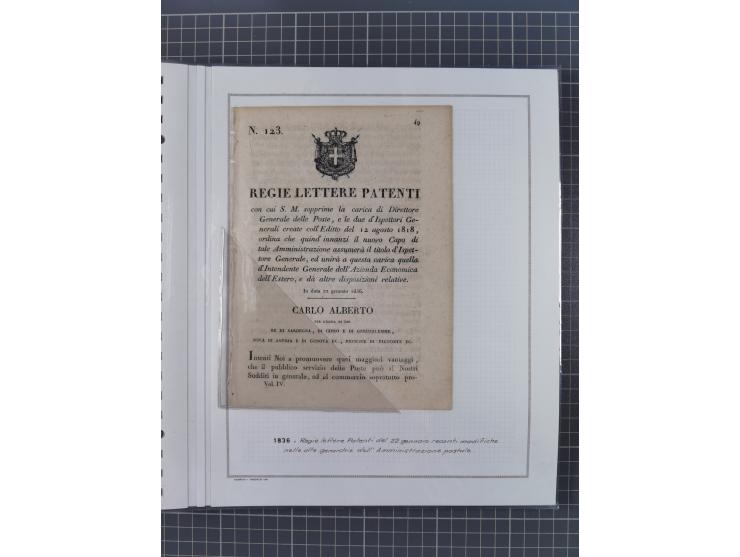 SARDINIEN: 1772/1960, Ausstellungssammlung “Die Stempel der Berggemeinschaft Bassa Dora Baltea” mit über 100 Briefen und Doku