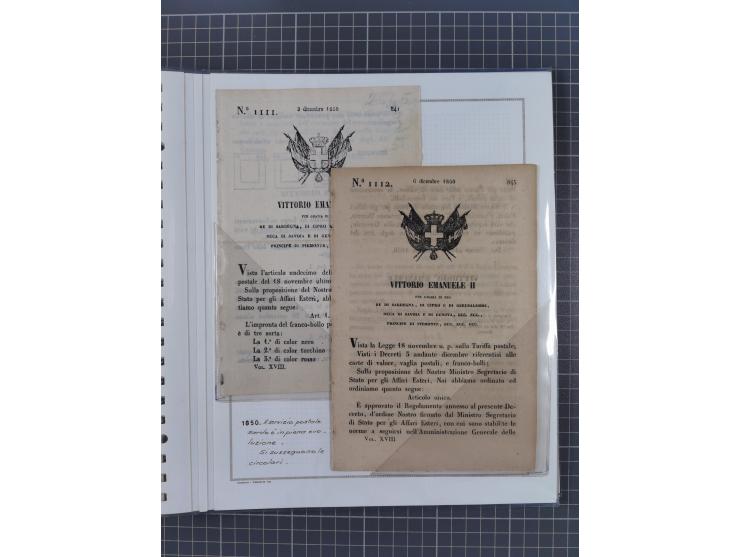 SARDINIEN: 1772/1960, Ausstellungssammlung “Die Stempel der Berggemeinschaft Bassa Dora Baltea” mit über 100 Briefen und Doku