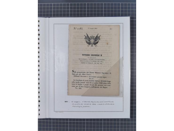 SARDINIEN: 1772/1960, Ausstellungssammlung “Die Stempel der Berggemeinschaft Bassa Dora Baltea” mit über 100 Briefen und Doku