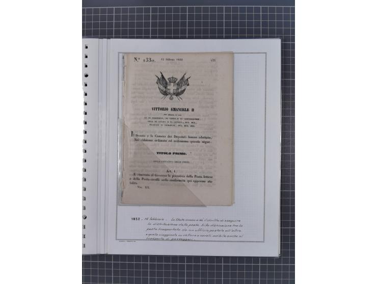 SARDINIEN: 1772/1960, Ausstellungssammlung “Die Stempel der Berggemeinschaft Bassa Dora Baltea” mit über 100 Briefen und Doku